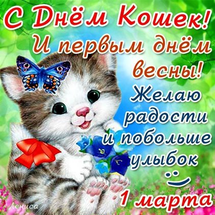 Красивая открытка с Днем кошек в России - со стихами для VK